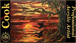How to paint a Louisiana Sunset with Brush and Palette knife Ginger Cook