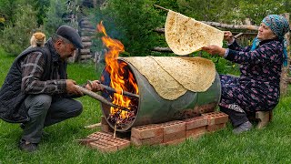 🌶️ Traditional Lavash Bread: Baking Bread on a Barrel Over Wood Fire