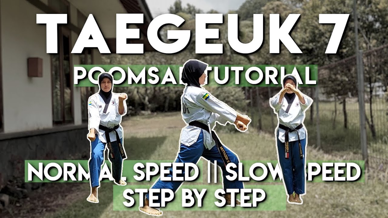 Taegeuk 7 Taekwondo Tampak Depan Tampak Belakang Slow Motion Step