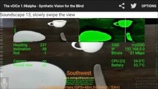 The vOICe for Android sensory substitution demo: plate, cup, fork, knife on table top