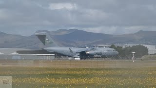 U.S. Air Force C17-A Globemaster III taxiing \u0026 departure from Christchurch Airport 23 February 2025