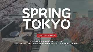 Spring Tokyo Cafe Ambience with Soft Piano Jazz Music & Gentle Blossoms Falling