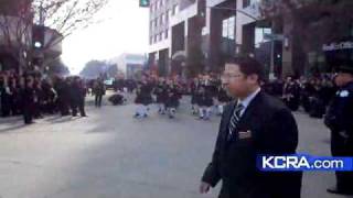 Bagpipers March In Vang Pao Procession