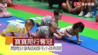 寶寶爬行比賽奪冠 秘訣竟跟毛小孩有關