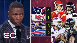 ESPN preview AFC Divisional: Lamar \u0026 Josh Allen clash as Ravens face Bills - Chiefs face Texans