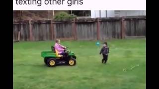 CRAZY GIRL RUNS OVER HER BROTHER!!!