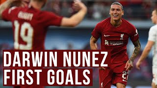 Darwin Nunez first Liverpool goals | ALL FOUR NUNEZ GOALS FROM LEIPZIG
