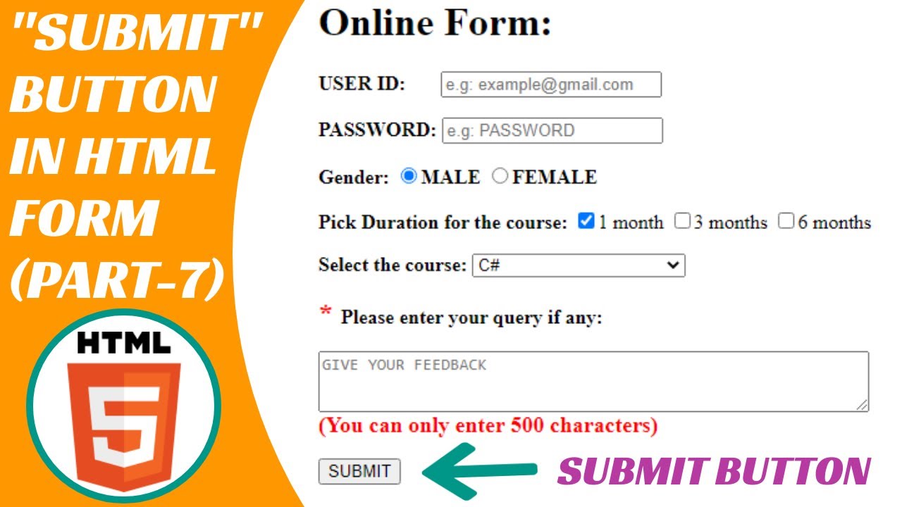 HTML Tutorials || Submit Button In HTML || Input Type Submit Button ...