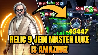 RELIC 9 JEDI MASTER LUKE IS AMAZING! Can He Beat All Galactic Legends?? Galaxy of Heroes.