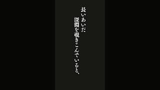 怪物と闘う者は、闘いながら自分が怪物になってしまわないようにするがよい。長いあいだ深淵を覗きこんでいると、深淵もまた君を覗きこむのだ。・・・ニーチェ『善悪の彼岸』 #名言