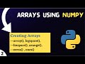 Arrays using Numpy | Creating Arrays | array(), logspace(), linsapce(), arange(), zeros(), ones() |