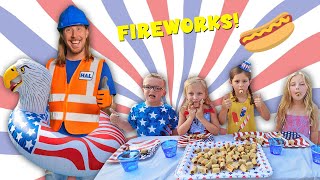 Handyman Hal hotdog eating content for Kids | Awesome July 4th Firework Show and Pool Party