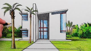 How to Draw a Modern House in 1-Point Perspective: Narrated