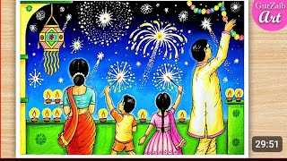 Diwali Drawing / Happy Diwali Drawing / Diwali Festival Drawing / How to Draw Diwali / Diya Drawing