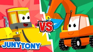 Bulldozer vs. Excavator | Heavy Equipment Song | Construction Vehicles | Kids Song | JunyTony