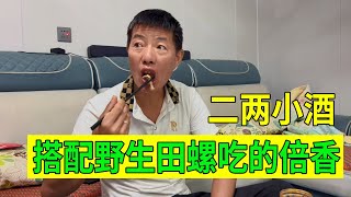 小熊在池塘里摸到5斤田螺，下厨爆炒一炖，老爸吃起来香喷喷