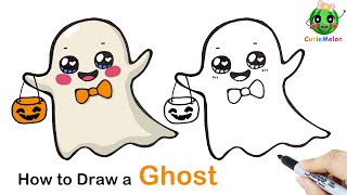 儿童简笔画万圣节幽灵 👻🎃How to Draw a Cute Ghost Easy|Halloween Art|Easy Drawings for kids西瓜宝宝学画画学英语儿童绘画教程