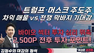 트럼프·머스크 주도주, 차익 매물 vs 전쟁 막바지 기대감! 바이오 섹터 투자 심리 위축! 2,500P 전후 투자 포인트! #김정수 #마감의정석 #투자전략