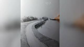 简单画风景的小技巧#零基础教学 #炭笔风景画 #跟着抖音学画画