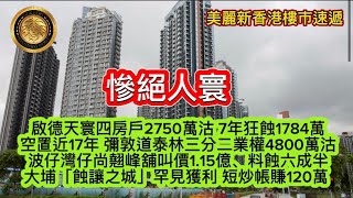 3.12 慘絕人寰｜啟德天寰四房戶2750萬沽7年狂蝕1784萬｜空置近17年 彌敦道泰林三分二業權4800萬沽｜波仔灣仔尚翹峰舖叫價1.15億5料蝕六成半｜大埔蝕讓之城罕見獲利 短炒帳賺120萬！