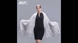 MWFur Women Real Mink Fur Scarf Winter Knitted Natural Mink Fur Shawl Luxury Shawl Female Cross