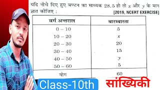 निम्नलिखित आंकड़ों का माध्यक 28.5 है। यदि बारंबारताओं का योगफल 60 है,तो x और y का मान ज्ञात कीजिए.