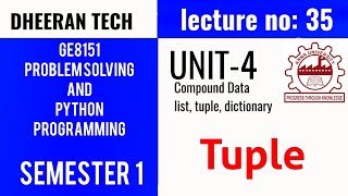 GE8151|PROBLEM SOLVING AND PYTHON PROGRAMMING |PSPP|Manojkumar Lectures|tuple|tuple definition