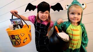 TRiCK or TREAT inside our HOUSE!!  Halloween Routine safe DIY neighborhood with Mom & Dad costumes!