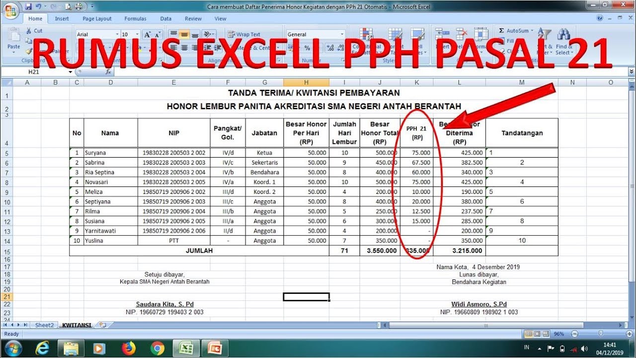 Rumus Excel Sederhana Untuk Menghitung Pajak Penghasilan Otomatis - YouTube