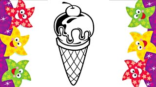 Drawing ice cream || Ice cream,coloring,drawing step by step,