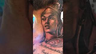 Neck tattoo of Ancient Greek Goddess Athena by Robert Pho #tattoomediaink #tattooideas #bodyart