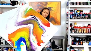 This is BIG! 🌈 Tons of Magical Color with Lacing and Pearls! - Acrylic Pouring