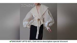 TWOTWINSTYLE Vintage Organza Women Blouse Lapel Collar Lace Up Bow Lantern Long Sleeve Hit Color Shi