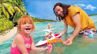BARBiE BEACH DAY with Adley!!  Dream Dolphin Buried in the Sand! family pretend play inside water!