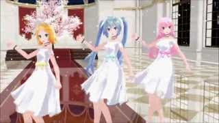 【MMD】夏恋花火（40mP×シャノ）：初音ミク、鏡音リン、巡音ルカ〔ワンピース＆花火〕【HD】