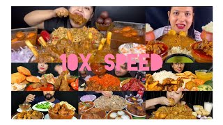 10x Speed... ASMR Eating Spicy Mutton Curry, Chicken Curry, Egg With Fried Rice... #Mukbung #eaters