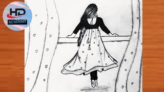 How to draw a Girl standing on Balcony -Pencil sketch || Drawing easy for beginner || Girl