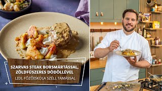 Vad 2. - Szarvas steak borsmártással, zöldfűszeres dödöllével - Lidl Főzőiskola Széll Tamással