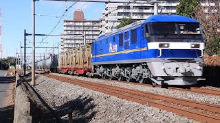 桃太郎EF210-363新塗装車＋コキ200形＋タキ4074レとE233系＋E231系のすれ違い