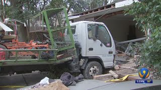 Woman hurt when landscaping truck smashes into living room