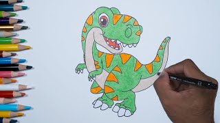 Menggambar dan Mewarnai T-rex | How to easy Draw T-rex