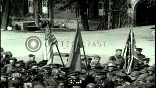 East meets West:  Soviet and American soldiers meet near the Elbe River in Torgau...HD Stock Footage