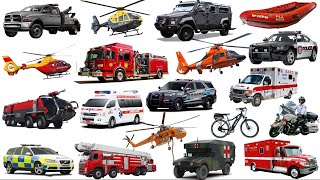 Emergency Vehicles - Rescue Trucks Name and Sounds | Police Car, Fire Truck, Ambulance