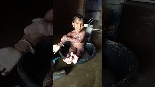 cute baby girl bathing time