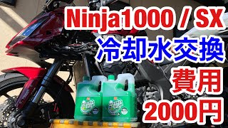 大型バイク ユーザー車検 前整備 モトブログ 冷却水交換 クラーント メンテナンス LLC Ninja1000SX Ninja1000 Z1000SX カスタム 改造 ニンジャ カワサキ