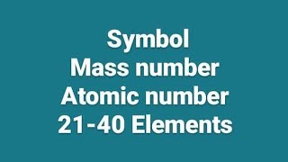 Atomic number| Mass number| Symbol | 21 to 40 elements