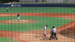 河原木 皇太（4年・横浜高校）　揚野 公匠（3年・二松学舎）内野フライに打ちとる武蔵大の松崎公亮2年・聖徳学園） 【首都大学リーグ武蔵大 対 桜美林大 2022年9月3日】