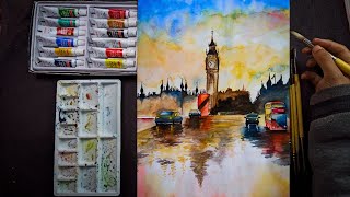 Big ben clock tower watercolor painting | Big ben London watercolor illustration | Aayushiiart