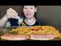 no hand challange to eat spicy bulldog noodles u0026 braised pork chops mukbang