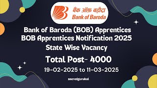 📢 Bank of Baroda (BOB) Apprentices Recruitment 2025 – 4000 Vacancies! 🚀